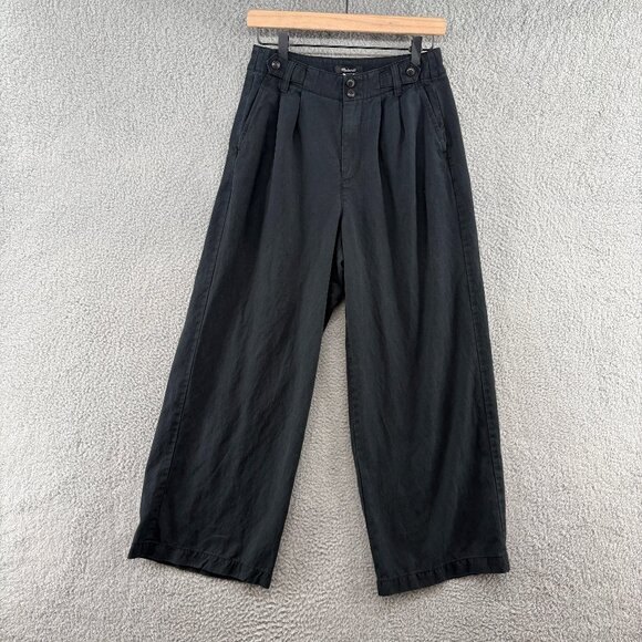 Madewell The Petite Harlow Wide-Leg Pant in Black Linen Blend - Picture 4 of 14